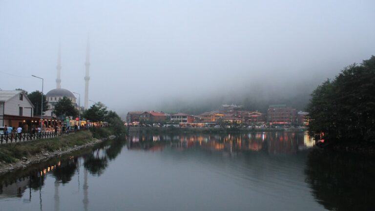 Turkey — Uzungol lake and mosque in the green highlands